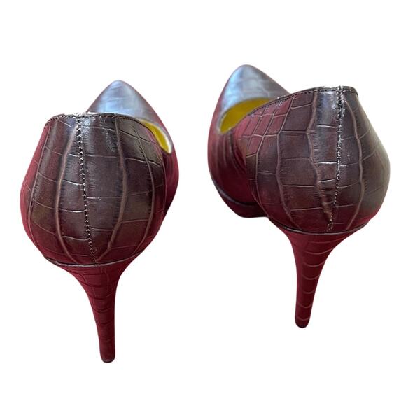 Womens Colin Stuart Chocolate Brown Crocodile Pattern Leather High Heels -Size 9 - Picture 5 of 9